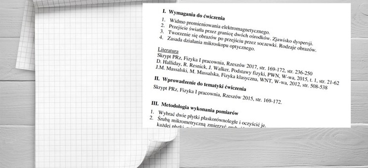 Aktualizacja instrukcji do laboratorium z optyki / Katedra Fizyki i